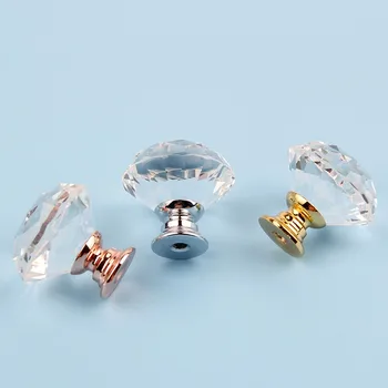 16pcs Stekla Gumb Predal Vrata Kristalno Diamond Ročico Potegnite Dia 30mm za Garderobne Omare Omare Pohištvo