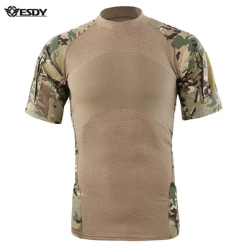 ESDY na Prostem, Vojaško Taktično Majica Kratek Rokav Camo Bombaža Moške Quick Dry T-Shirt Prostem Kampiranje Lovska Oblačila, Pohodniške Žaba