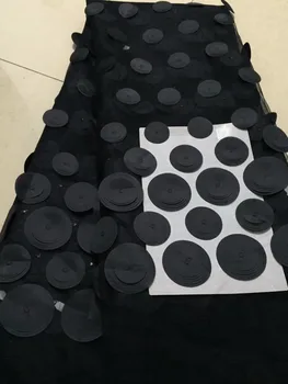 Brezplačna dostava (5 metrov/osebni računalnik) črni Afriški francoski čipke tkanine za stranke obleke s 3D nalepke in high-end obleke