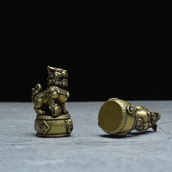 Starinsko Bakra, 1 par Levov Figurice Miniature Bronasto Feng Shui Lev Kip Doma Dekor Dodatki Medenina Živali Desk Okraski