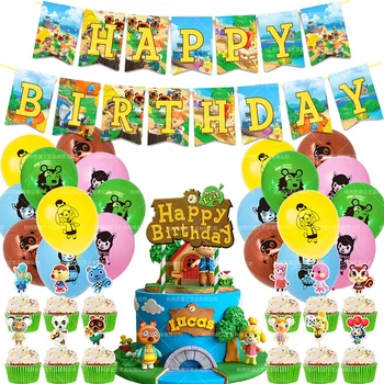 48Pcs/set Živali, ki Prečkajo Balone Živali, Happy Birthday Banner Torto Pokrivalo Baby Tuš Okraski Stranka Otroci Igrače