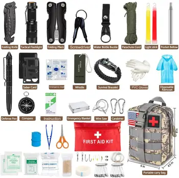 Sili Survival Kit 100 v 1 Strokovni Preživetje Prestavi Lov Orodje, Komplet Prve Pomoči, SOS z Molle Torbica za Kampiranje Avanturo