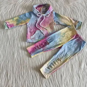 Ženski otroka hoodie dolgo sleeved bo ustrezala tie-dye roza bombaž materiala pocket design z ravne noge hlače