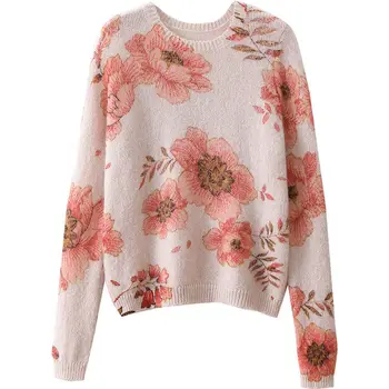 Pozimi nov slog oranžno vrtnico, elegantno športne Begonia cvet pulover večino tanko srajco ženske parfum