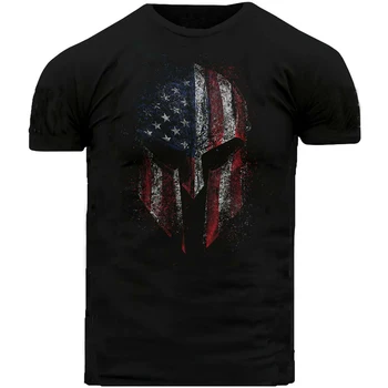 Ameriško Zastavo Sparta Čelada moška T-Shirt majica Bombaž Krog Vratu Kratek Sleeve Majica s kratkimi rokavi