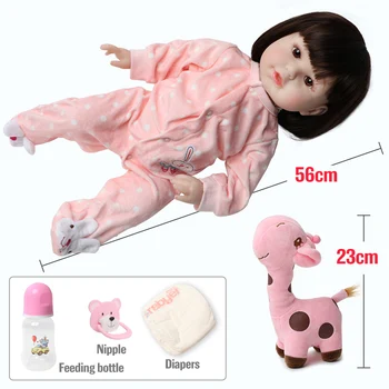 56 CM Realne bebe lutka malčka Bonecas 22 palčni lepe mehke silikonske lase dekle prerojeni baby doll žirafa Oblačila obleko, igrače za otroka