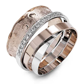 Luksuzni Poročni Nakit Prstan Multi-layer navijanje 14-K rose zlata dveh ton zvonjenja za ženske cirkon pretiravati prst prstan za stranke