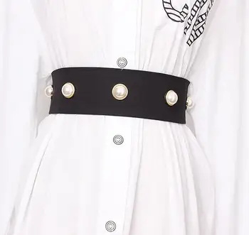 Ženske vzletno-pristajalne steze moda pearl beaded Cummerbunds žensko Obleko Stezniki Pas Pasovi dekoracijo širok pas R1706