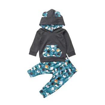 Novorojenih Otrok Dojenček Fant Dekle oblačila, Bombaž lonf sleeve hooded kapuco +hlače Oblačila, ki Obleči Trenirko