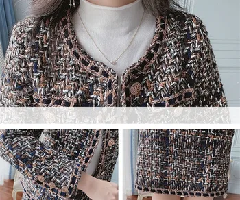 Vintage Elegantno Tweed Dva Kosa Določa Obleke, Ženske Enotni-zapenjanje Plašč + Mini Krilo Obleke 2020 Jeseni korejske Ženske Določa Obleko