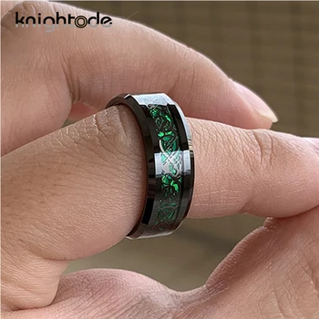 8 mm Black Celtics Volfram Poročni prstan Zmaj in Zeleno Ogljikovih Vlaken Podolgovat Modni Moški Zaročni Prstan Udobje, Fit