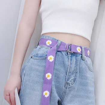 Visoka Kakovost Korejski Moda Platno Pasovi Daisy Tiskanja Dvojni D Obroček Sponke Pas Trak Jeans Hlače Dekliška Priložnostne Pas