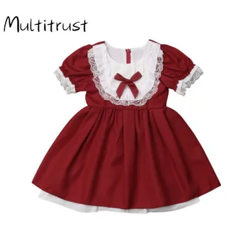 1-5 Let Baby Dekleta Oblačenja Rdečega Tila Formalno Obleko Dekleta Poroko Appliques Rojstni Princesa Obleko Dekle Žogo Obleke Oblačila