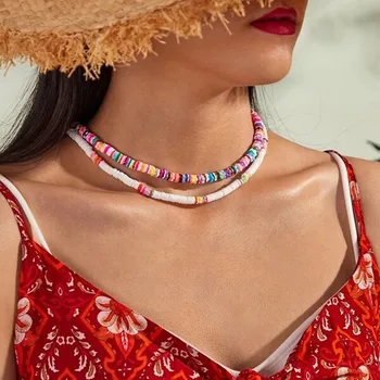 Bohemia 2pcs pisane polimerne gline ogrlico, poletno sonce plaži nakit choker edinstveno multi-barvni choker ogrlice za ženske