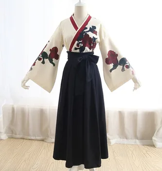Preppy stil študent Hanfu retro sweet lolita določa proti-vrat naguban viktorijanski tiskanje kawaii dekle loli cos gothic lolita kimono
