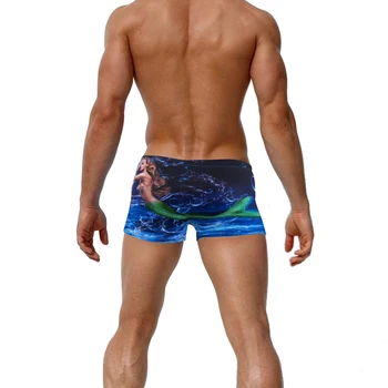 Moški Plavanje Hlačnic Morsko Bitje Patteren Plavati Debla Elastično Vrvico Quick Dry Dihanje Kopalke Plažo Blue Kopalke XL