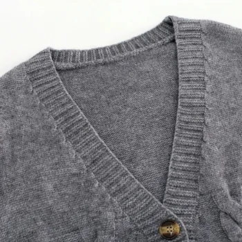 Ženski pulover 2020 Spomladi in Jeseni Kratek Priložnostne Visoko Pasu Tanke Enotni-Zapenjanje Pletenje Jopico Twist Majhen Plašč