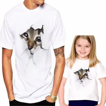 LILIGIRL 3D Mačka Družino Bombaža T-srajce 2019 Nova Mati, Oče, Hčerka, Sin Belega T-Shirt Vrhovi za Mamica in Mi Ujemanje Oblačila