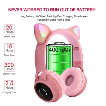 Luštna Punca Bluetooth 5.0 Glasbo, Slušalke, Brezžične RGB LED Luči Mačje Uho Stereo Otroci Gaming Slušalke Čelada Za Moible Telefon Darilo