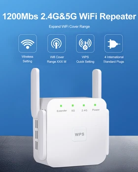 Brezžični WiFi Vmesnik 5G WiFi Extender 1200Mbps Repiter Wifi Dolgo Vrsto Booster Wi-Fi Signala Ojačevalnika AC 2.4 G 5ghz Ultraboost