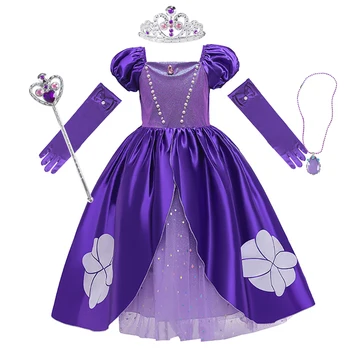 Dekleta Princesa Sofija Obleko Vijolične Cosplay Stranka Kostum za Otroka Sophia Clohing Žogo Obleke za Božično noč Čarovnic