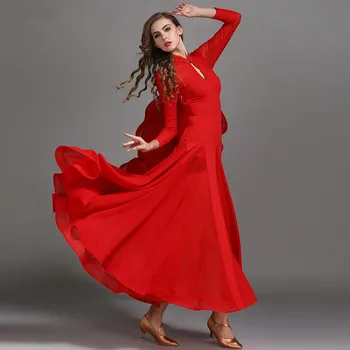 Rdeča Črna Moda Dvorana Plesno Obleko za Ballroom Ples Tango Valček španskega Flamenka Obleko Standard Dvorana Obleko