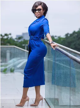VITIANA Ženske Elegantne Urad za Žensko Obleko 2020 Pomlad Kratek Rokav Proti Vratu Solid Blue Bodycon Tulec Plus Velikost Priložnostne Obleko Dela