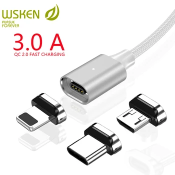 WSKEN X2 Magnetni Kabel za Polnjenje za iPhone Polnilec Micro USB Kabel USB Tip C 3A Magnetni Kabel za Samsung Tip C USB C Kabel
