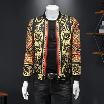 Luksuzni Zlato Tiskanja Bomber Jakna Moški 2020 Royal Moških Priložnostne Coats Windbreaker Oblačila Ulične Socialne Moške Visoke Kakovosti Jakna