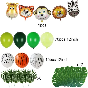 108pcs latex ballon živali prugasta balon zelena safari baloons loki komplet luči opremo 1. fant rojstni dan otroka dekor