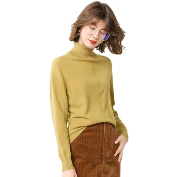 Nova visoko vratu jopica ženske pletene priložnostne svoboden kratek pulover preprost dno majica