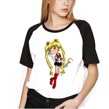 Sailor Moon Shirt Obleko Vrhovi Ženske Kawaii T-majice Harajuku Sailor Moon Mačka Tshirt Kratek Rokav Plus Velikost Tee Shirt Femme