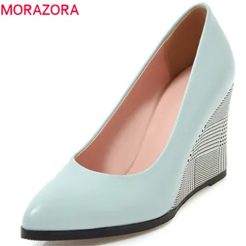 MORAZORA 2020 novih pridejo ženske črpalke pomlad poletje preprost plitvo modni čevlji konicami prstov udobno 9 cm klini lady čevlji