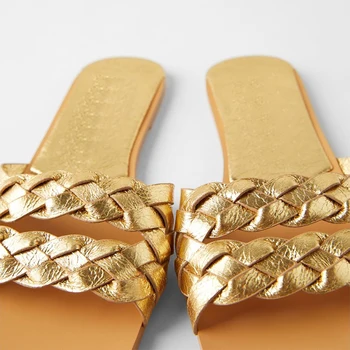 2020 Novo Zlato pletenic ravno sandali kite dnu načrtovanje blagovne znamke ženske čevlje