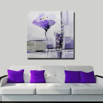 Najnovejše sodobne cvet slika vijoličen cvet težko teksturo oljne barve na platnu brez okvirja