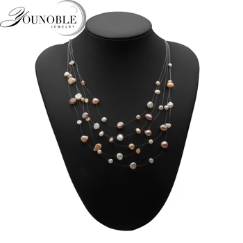 Pravi naravnih sladkovodnih biserna ogrlica za ženske,lepe multi layer izjavo pisano ogrlico obletnico darilo