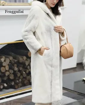 Zimske ženske s kapuco vidra krzno plašč ženski modni Plus velikost 6XL dolgo Mink plišastih plašč debel toplo krzno Vrhnja oblačila Parka