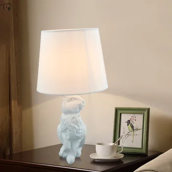 Nordijska Ustvarjalne Cartoon Živali Smolo Zajec LED namizne Svetilke Bela Črna Spalnici Otroški Sobi, Dnevna Soba Hotel Študij Svetlobe Napeljave