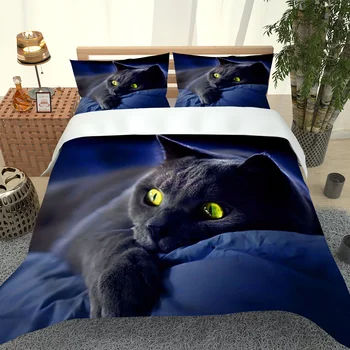 2020 Vroče Slog Posteljnina Nabor 3d Digitalni Black Cat Vzorec 2/3pcs Rjuhe Kritje Nastavite Eno Twin Dvojno Celotno Kraljica, Kralj, Posteljnina
